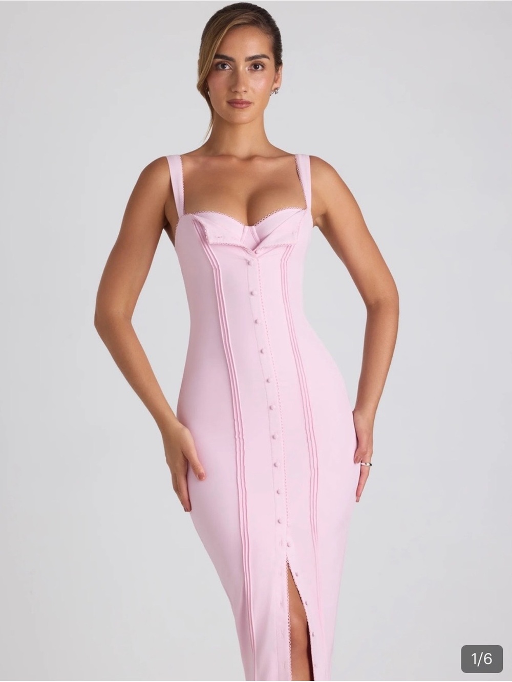 Oh Polly Pale Pink Midi Dress with Button Front